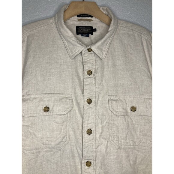Pendleton Burnside Flannel Button Shirt XXL Long Sleeve Cotton 2X Cream Tan - Picture 2 of 11